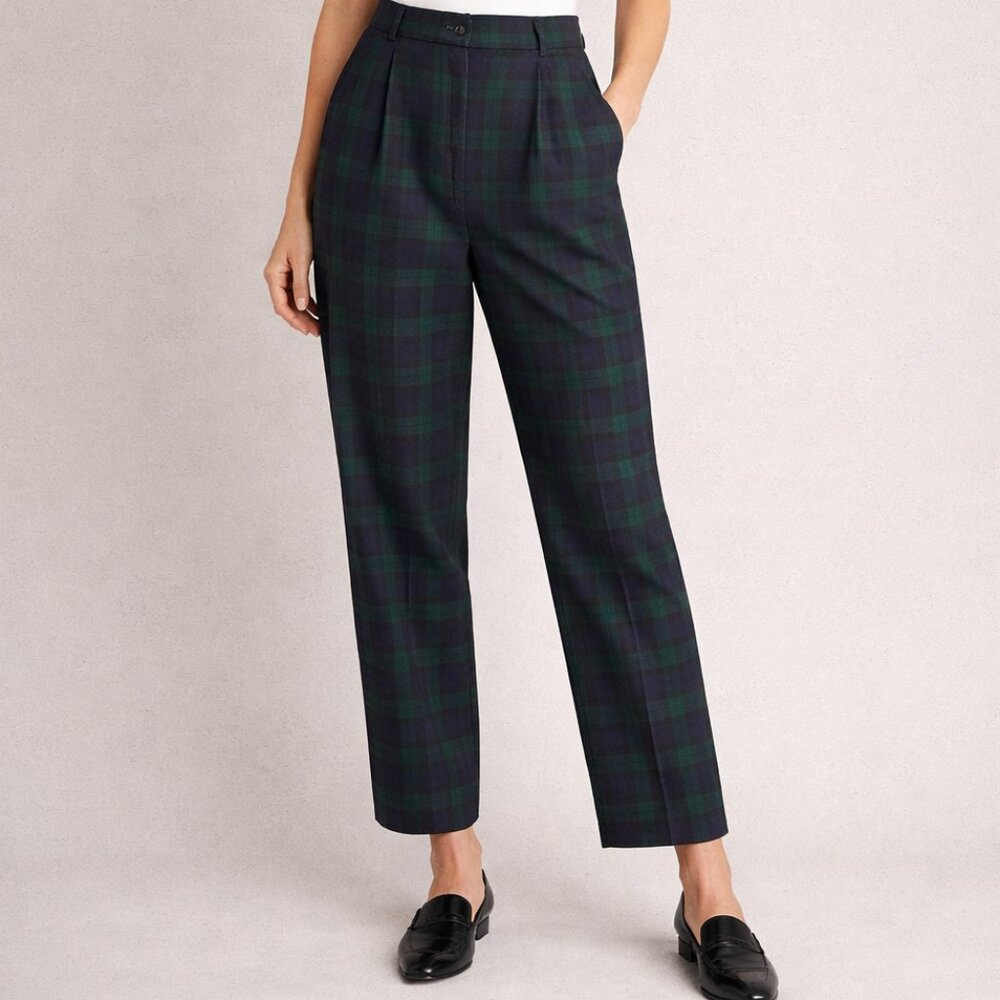 Pendleton | Vintage 90s Blue Green Tartan Plaid Wool High Waisted Trousers Pants